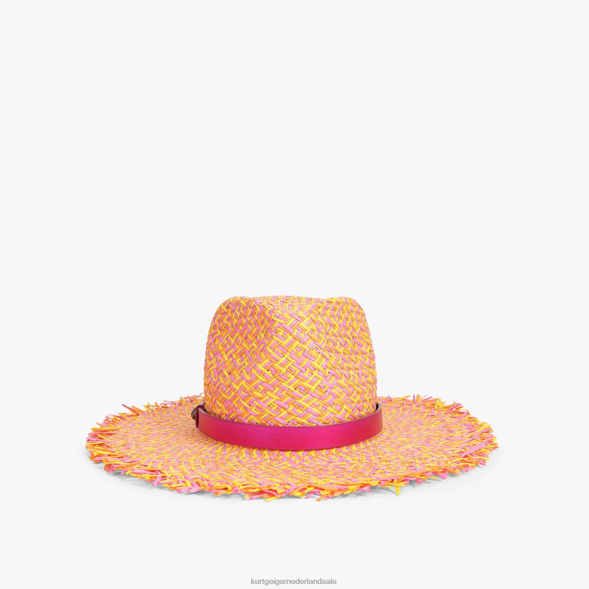 vrouwen Kurt Geiger N206R474 London stro fedora hoed met franjes roze combinatie | accessoires