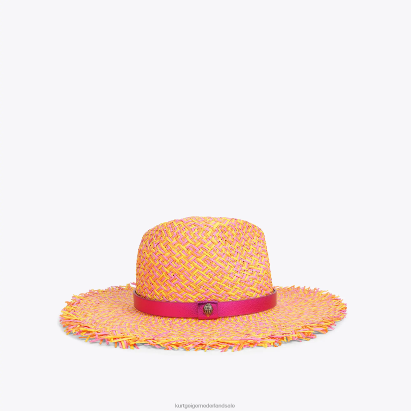 vrouwen Kurt Geiger N206R474 London stro fedora hoed met franjes roze combinatie | accessoires