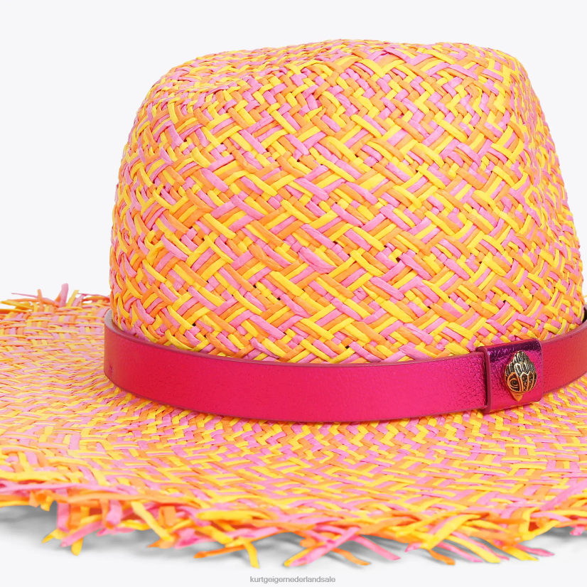 vrouwen Kurt Geiger N206R474 London stro fedora hoed met franjes roze combinatie | accessoires
