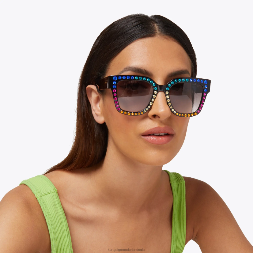 vrouwen Kurt Geiger N206R216 London Jewel regenboogzonnebril zwart | accessoires