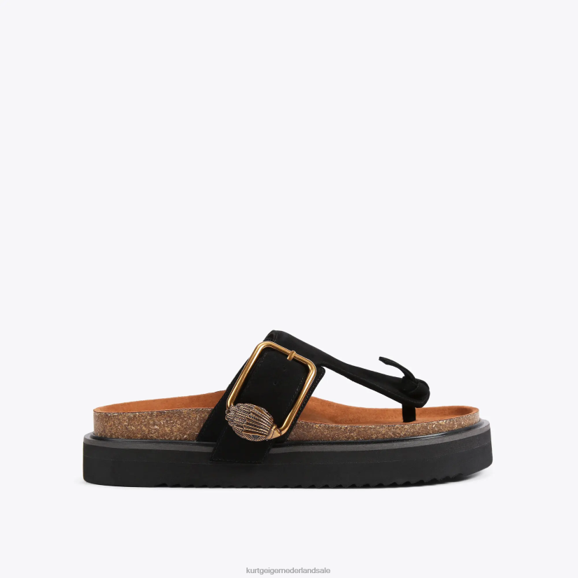 vrouwen Kurt Geiger N206R441 London Eagle T-bar slides met gesp zwart | schoenen