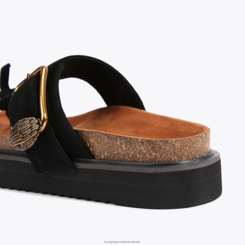 vrouwen Kurt Geiger N206R441 London Eagle T-bar slides met gesp zwart | schoenen