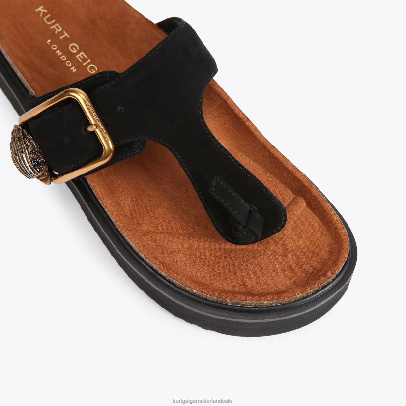 vrouwen Kurt Geiger N206R441 London Eagle T-bar slides met gesp zwart | schoenen