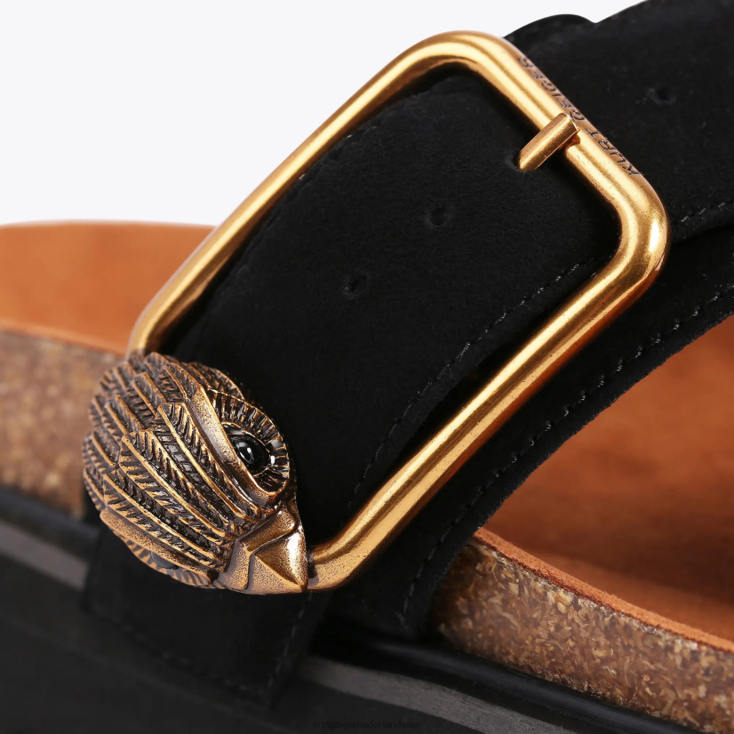 vrouwen Kurt Geiger N206R441 London Eagle T-bar slides met gesp zwart | schoenen