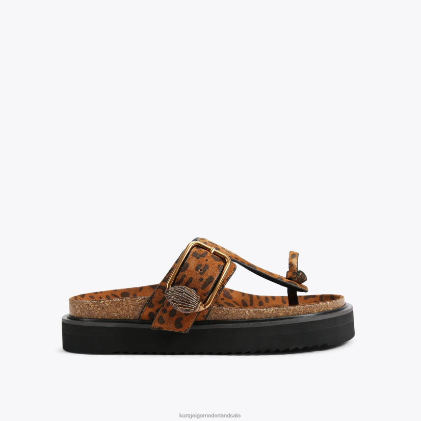 vrouwen Kurt Geiger N206R442 London Eagle T-bar slides met gesp midden bruin | schoenen
