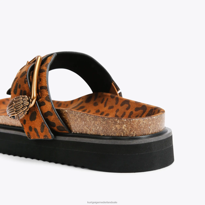 vrouwen Kurt Geiger N206R442 London Eagle T-bar slides met gesp midden bruin | schoenen
