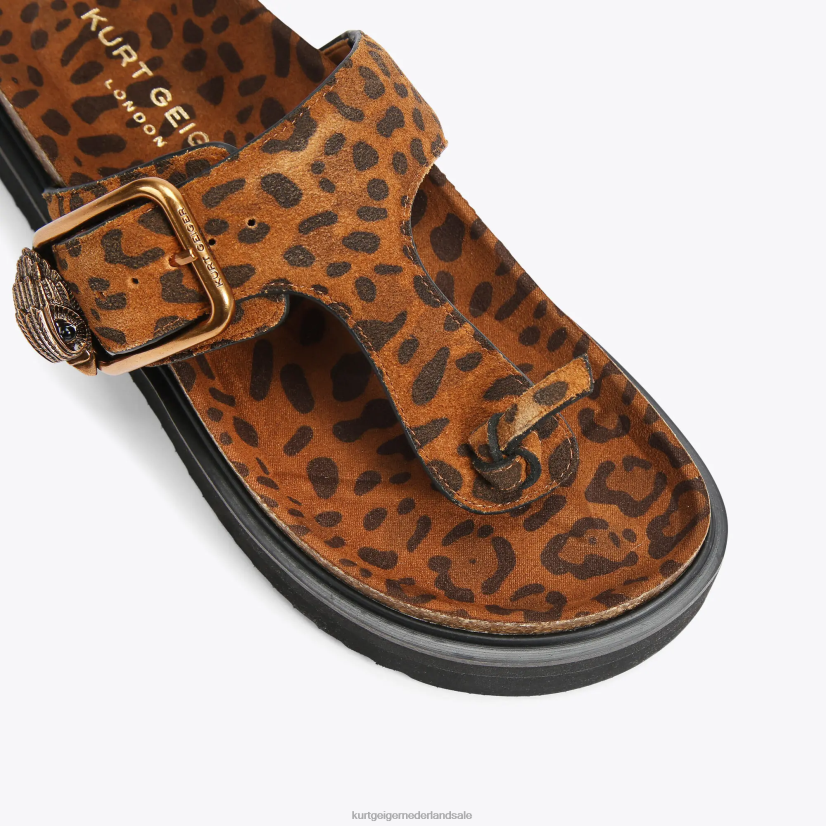 vrouwen Kurt Geiger N206R442 London Eagle T-bar slides met gesp midden bruin | schoenen