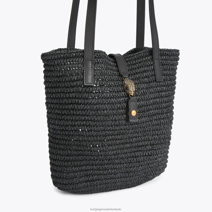vrouwen Kurt Geiger N206R463 Londen Hampton raffia draagtas zwart | Tassen