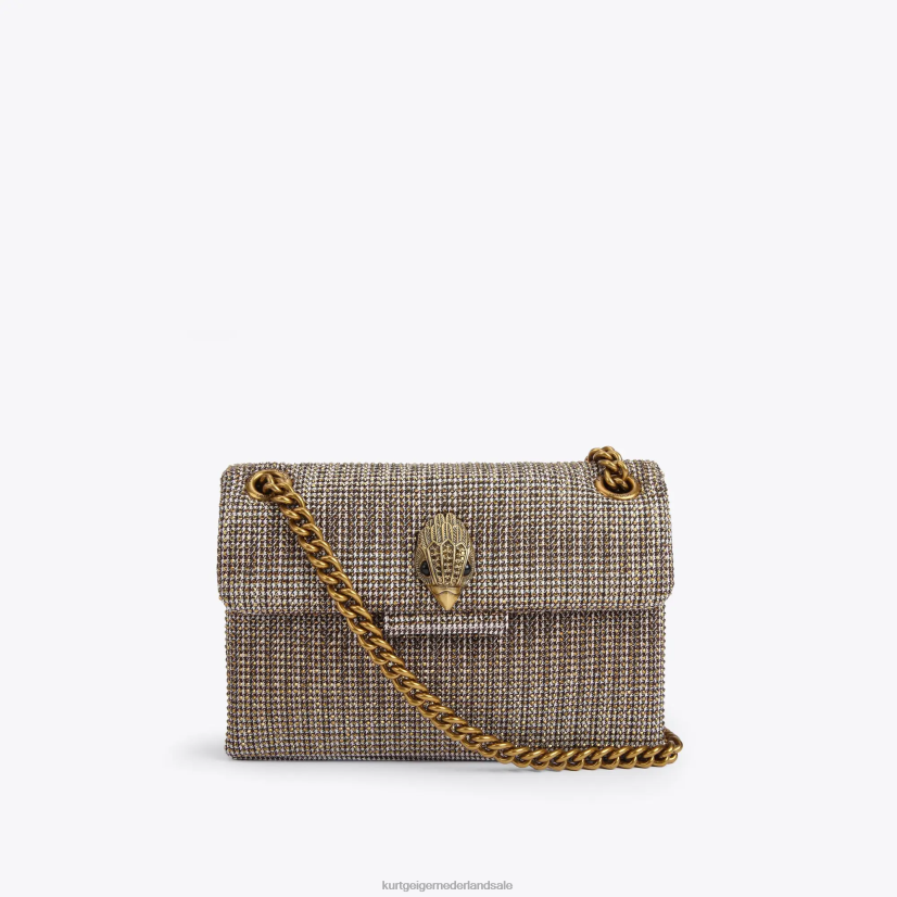 vrouwen Kurt Geiger N206R74 Londense houndstooth stof mini Kensington beige | Tassen