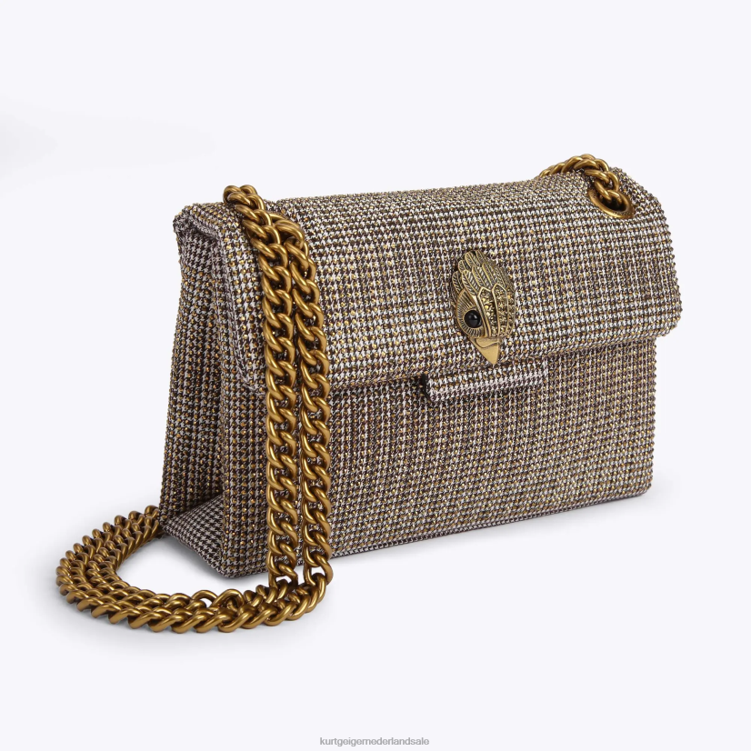 vrouwen Kurt Geiger N206R74 Londense houndstooth stof mini Kensington beige | Tassen