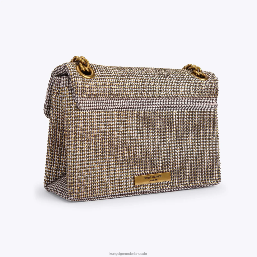 vrouwen Kurt Geiger N206R74 Londense houndstooth stof mini Kensington beige | Tassen