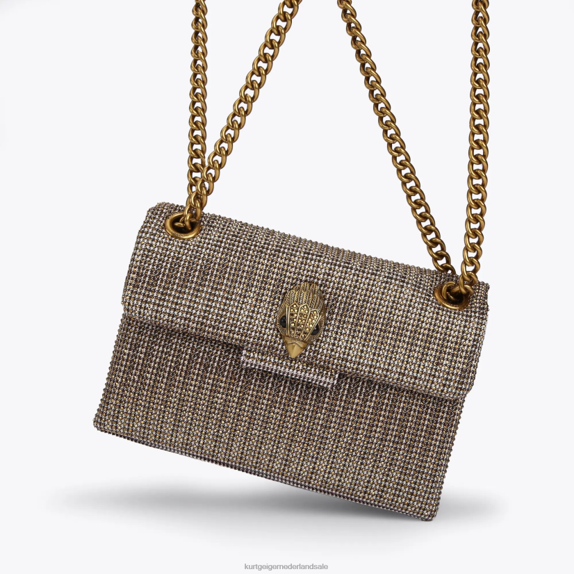 vrouwen Kurt Geiger N206R74 Londense houndstooth stof mini Kensington beige | Tassen