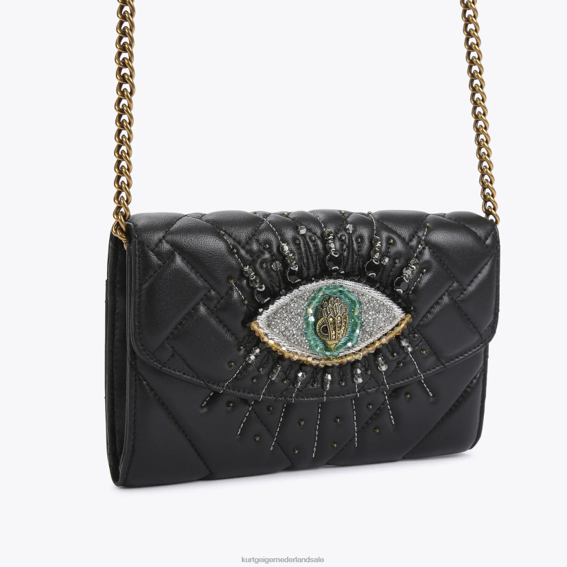 vrouwen Kurt Geiger N206R96 London Kensington portemonnee met kettingoog zwart | Tassen